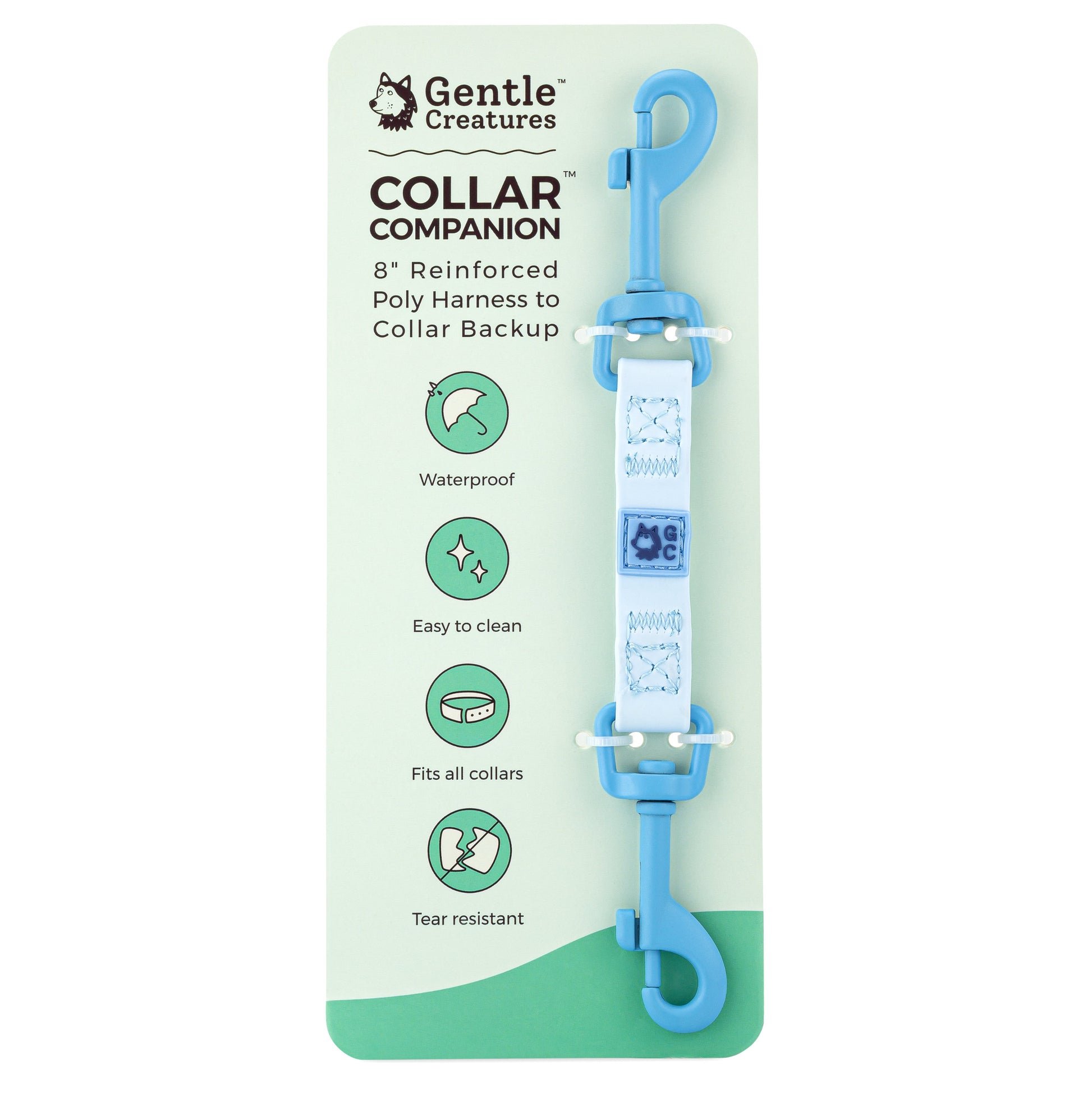 Collar Companion Reinforced Poly - 8 inch reinforced poly harness to collar backup clip - Waterproof, easy to clean, fits all collars, tear resistant