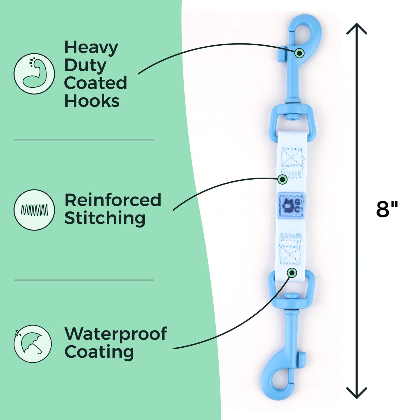Heavy duty coated hooks - Reinforced stitching - waterproof coating - 8 inches