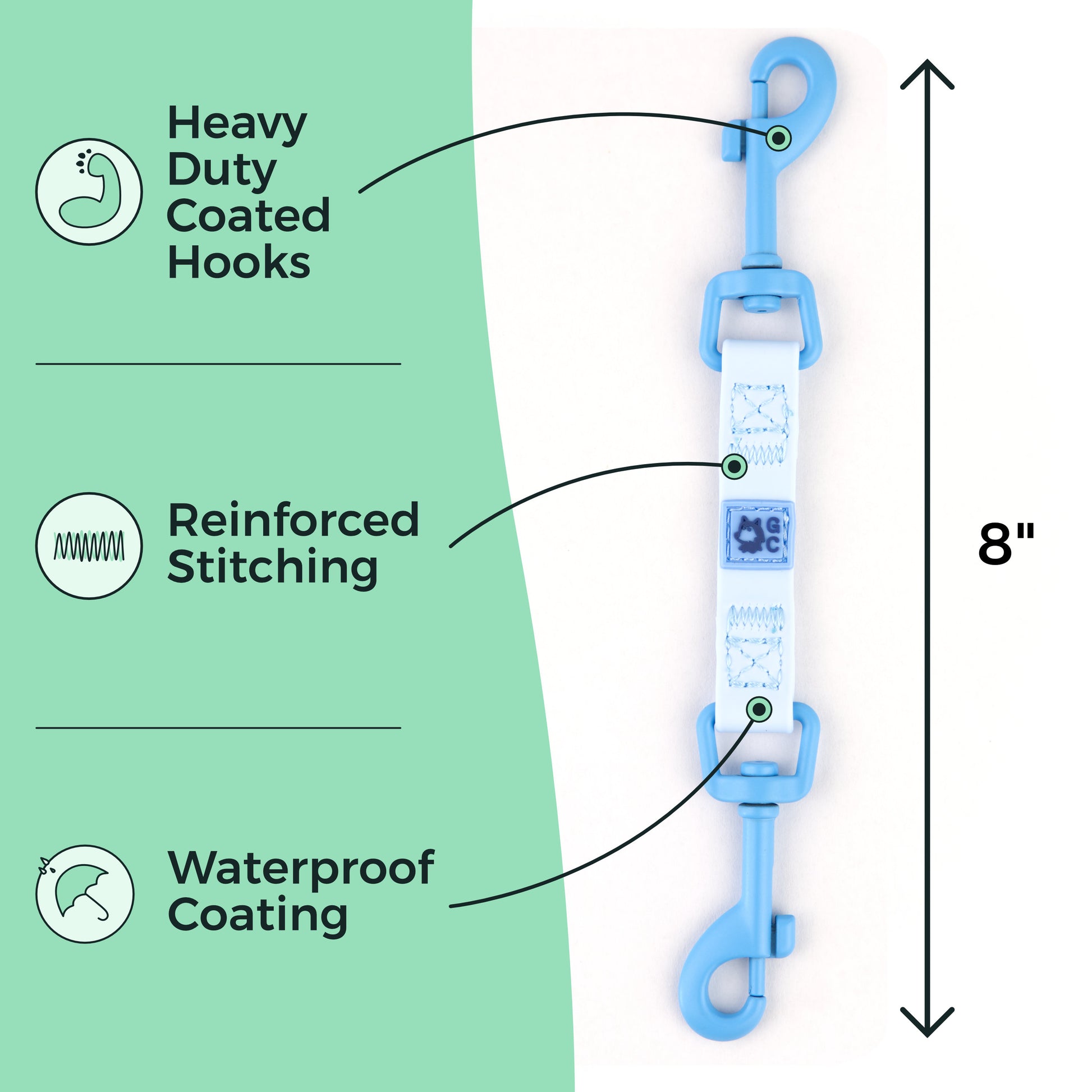 Heavy duty coated hooks - Reinforced stitching - waterproof coating - 8 inches